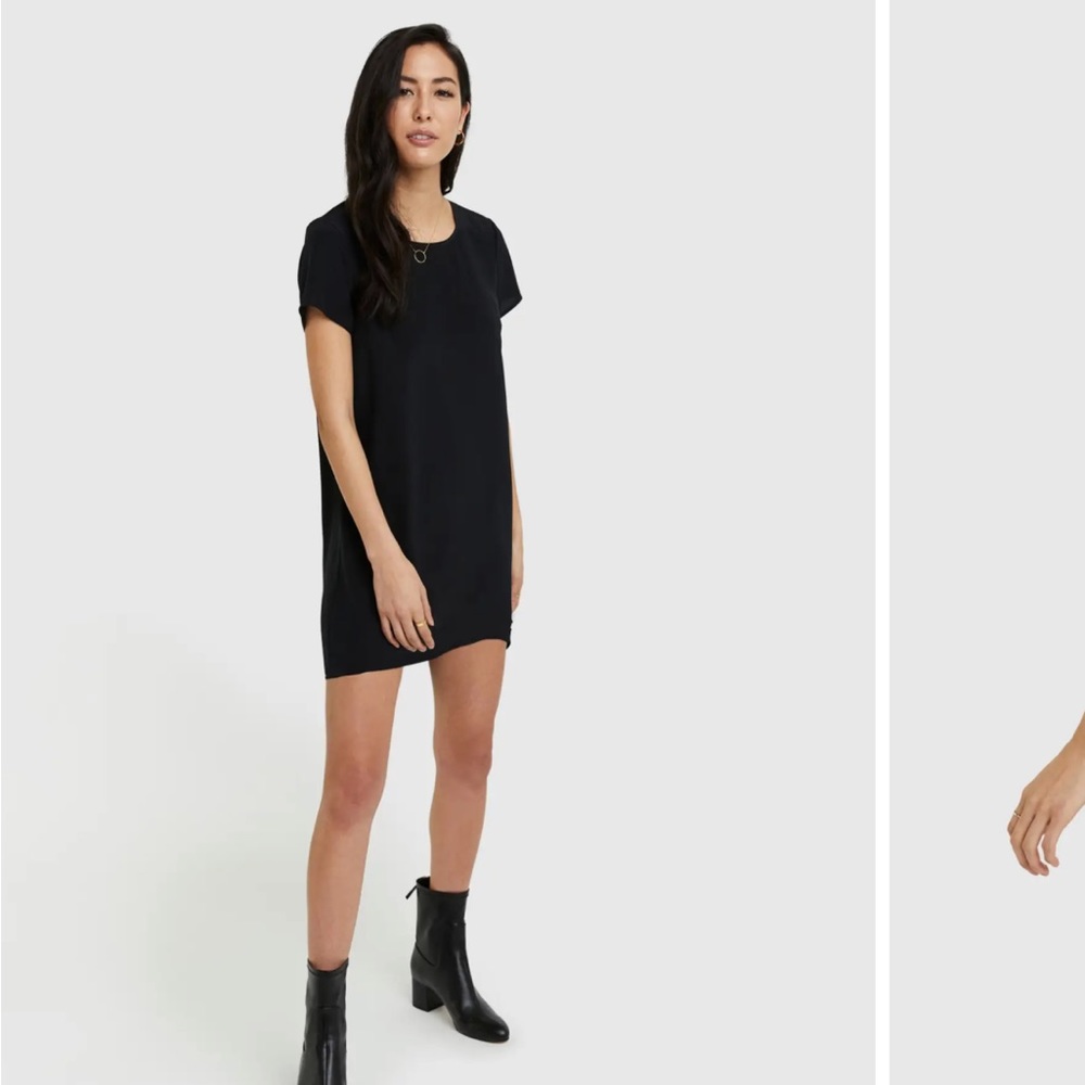 Quince Washable Stretch Silk Tee Dress, Size M, Black